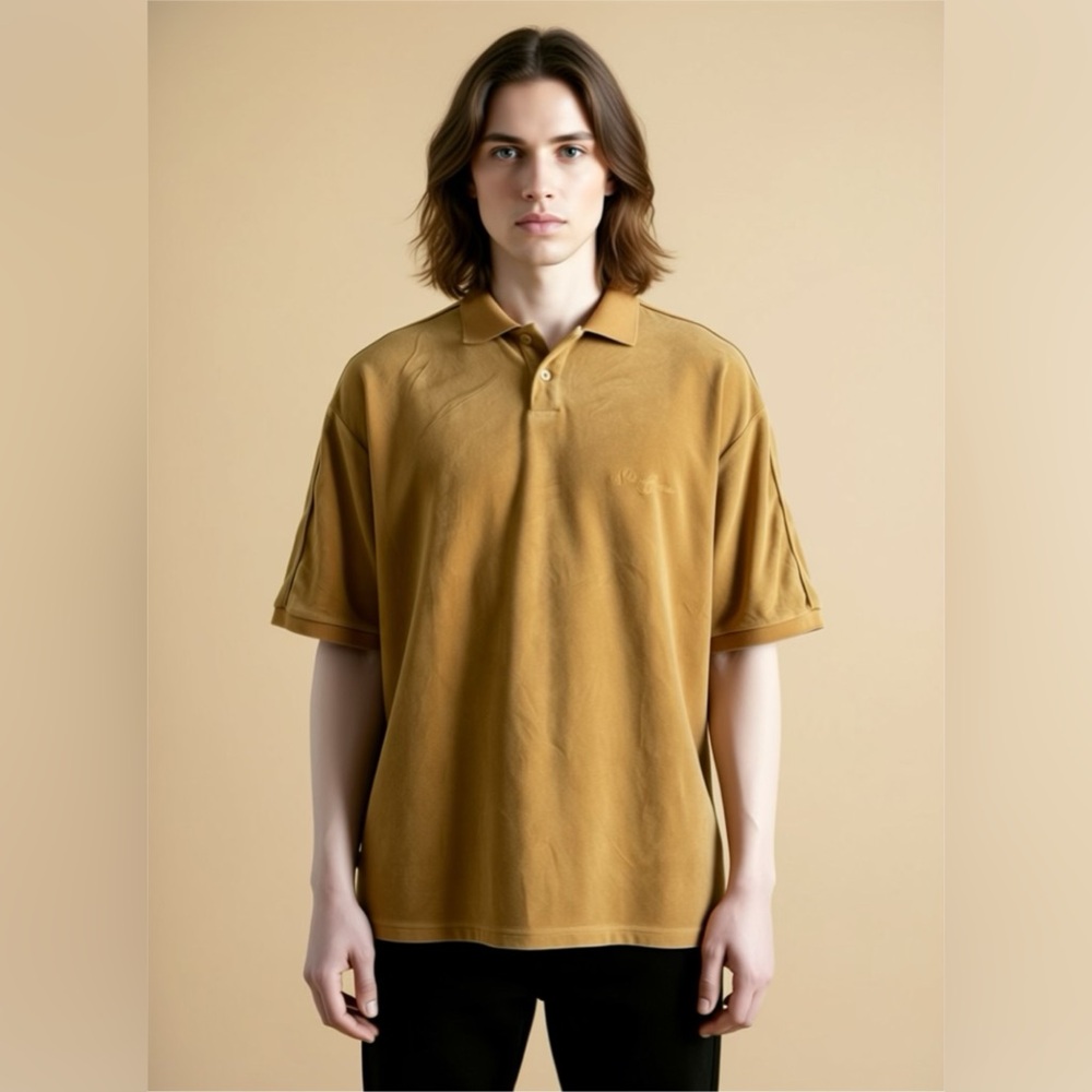 Vintage Sean John Polo Shirt Mens L Mustard Tan Velour 70s 80s Designer Retro